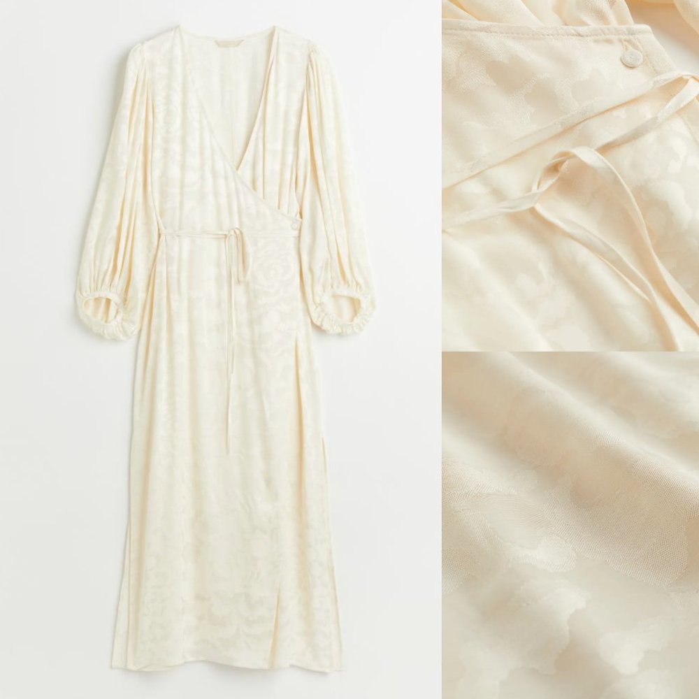 H&M Jacquard-Weave Wrap Dress, Cream – NWT